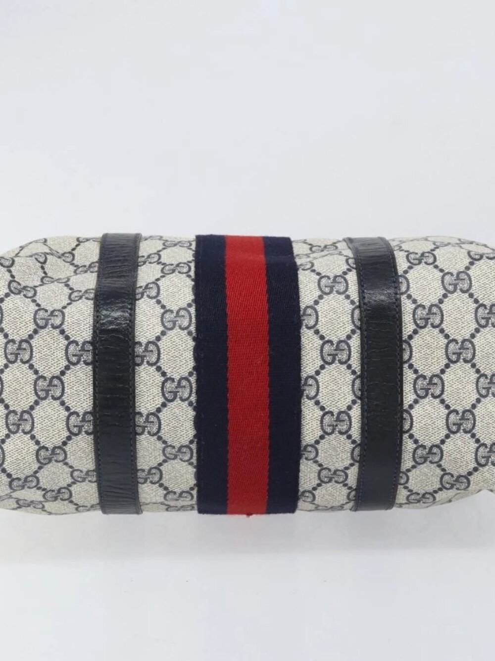 GUCCI GG Supreme Sherry Line Bag PVC Navy Gold Red 012 3841 58 Auth 169093 - Picture 7 of 16